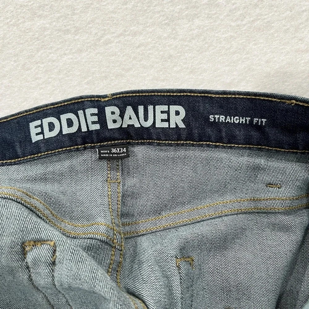 Eddie Bauer Mens Straight Fit Stretch Denim Jeans Size 36x34 Dark Wash Classic